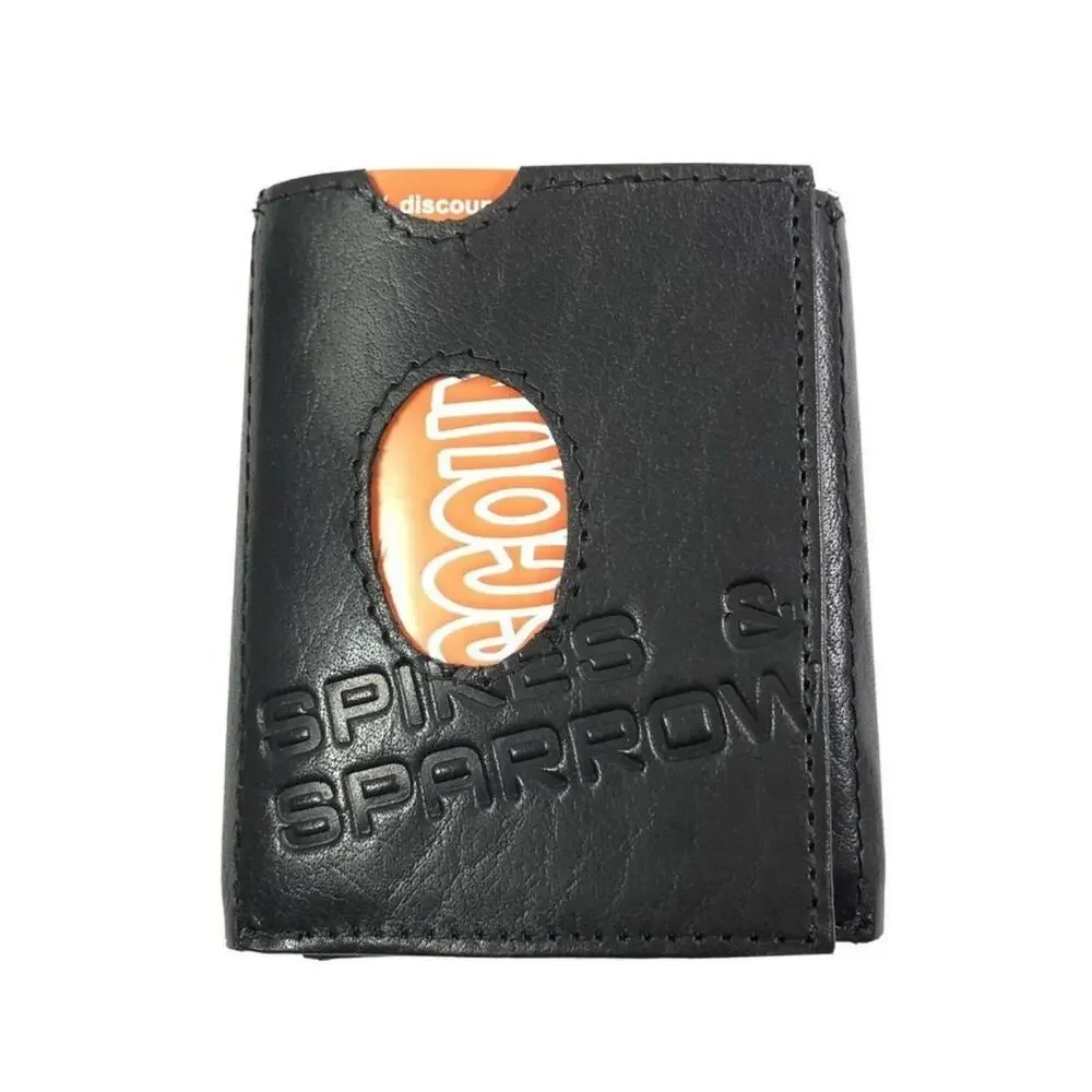 Spikes and Sparrow Austin Black Leather Wallet Trifold Snap RFID Protection New
